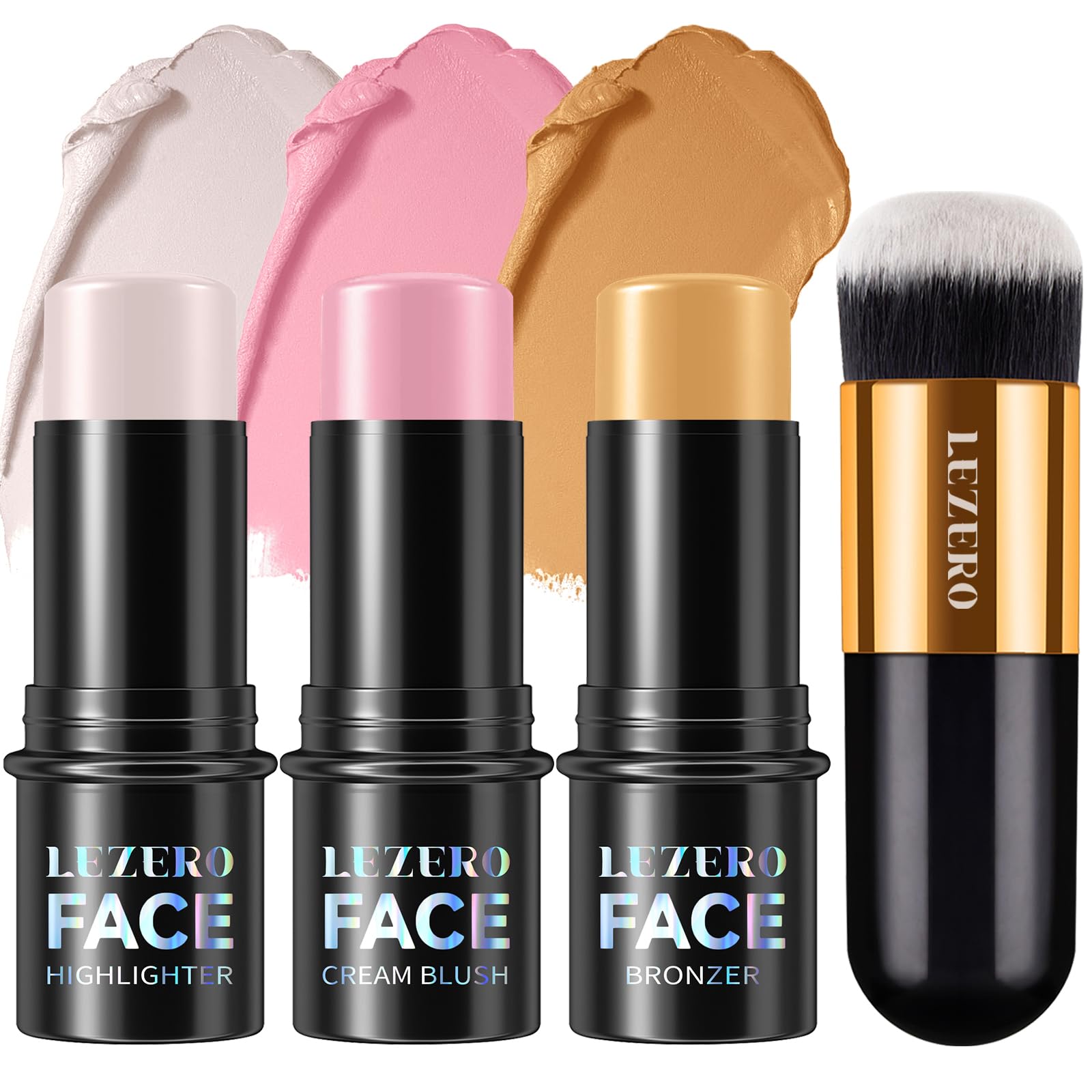 Lezero 3Pcs Contour Stick Makeup Kit, Shades with Highlighter, Blush and Bronzer Trio for Sculpt the Cheeks and Body, Longwear, Waterproof, Matte Finish Series, #2 LIGHT FAIR (16,19,22)