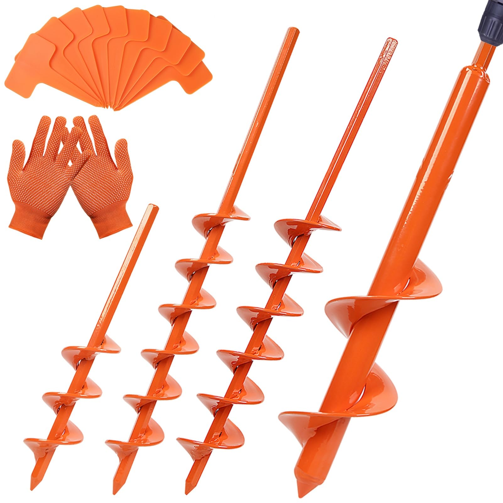 Auger Drill Bit for Planting 4PCS-1.6X9", 1.6X15", 2X15" & 3.15X15"- Easy Garden Planting Auger, Bulb Auger, Planting Auger for Cordless Drill, for 3/8” Hex Drive Drill, Garden Auger for Drill (Color