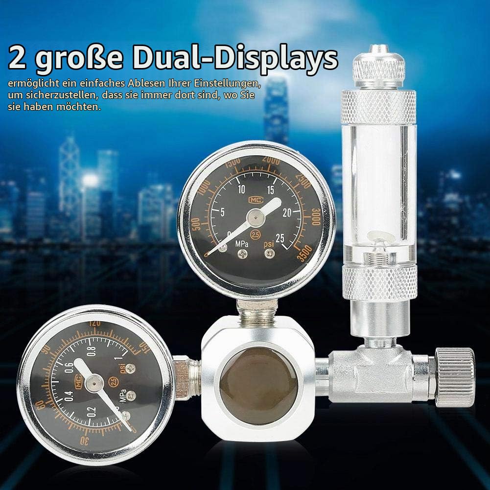 CO2 Druckminderer CO2 Aquarium Druckregler CO2 Druckregelventil mit 2 Manometern für Aquarium System