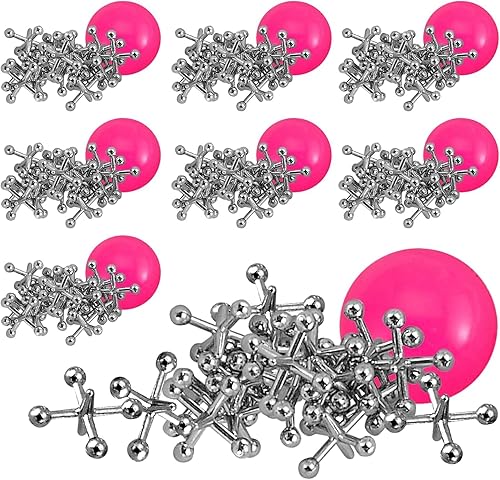 Miniatura 8 de Playbees Juego de Metal Jacks - 12 Sets - Entretenimiento retro para niños con jacks metálicos y pelota que rebota - Juego de jacks clásico para
