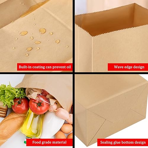 Miniatura 7 de Bolsas de almuerzo de papel, 100 unidades, 8 libras, color marrón, a granel, fuertes para pequeñas empresas