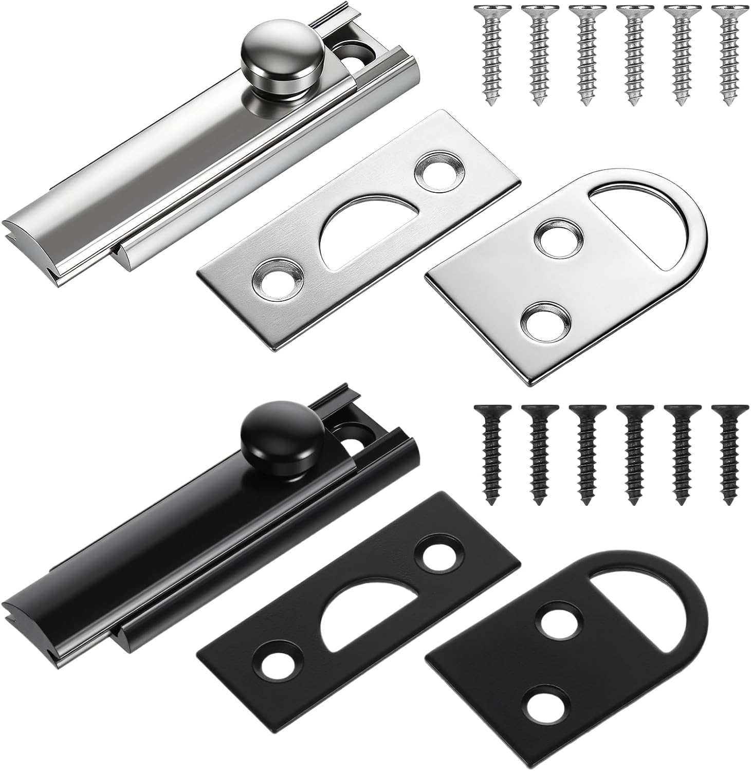Double Door Latch 2 Pcs Brass Surface Bolt Slide Surface Door Bolts Heavy Duty French Doors Lock 2 Inch for Recessed Doors Flush Gates (Black and Gold)