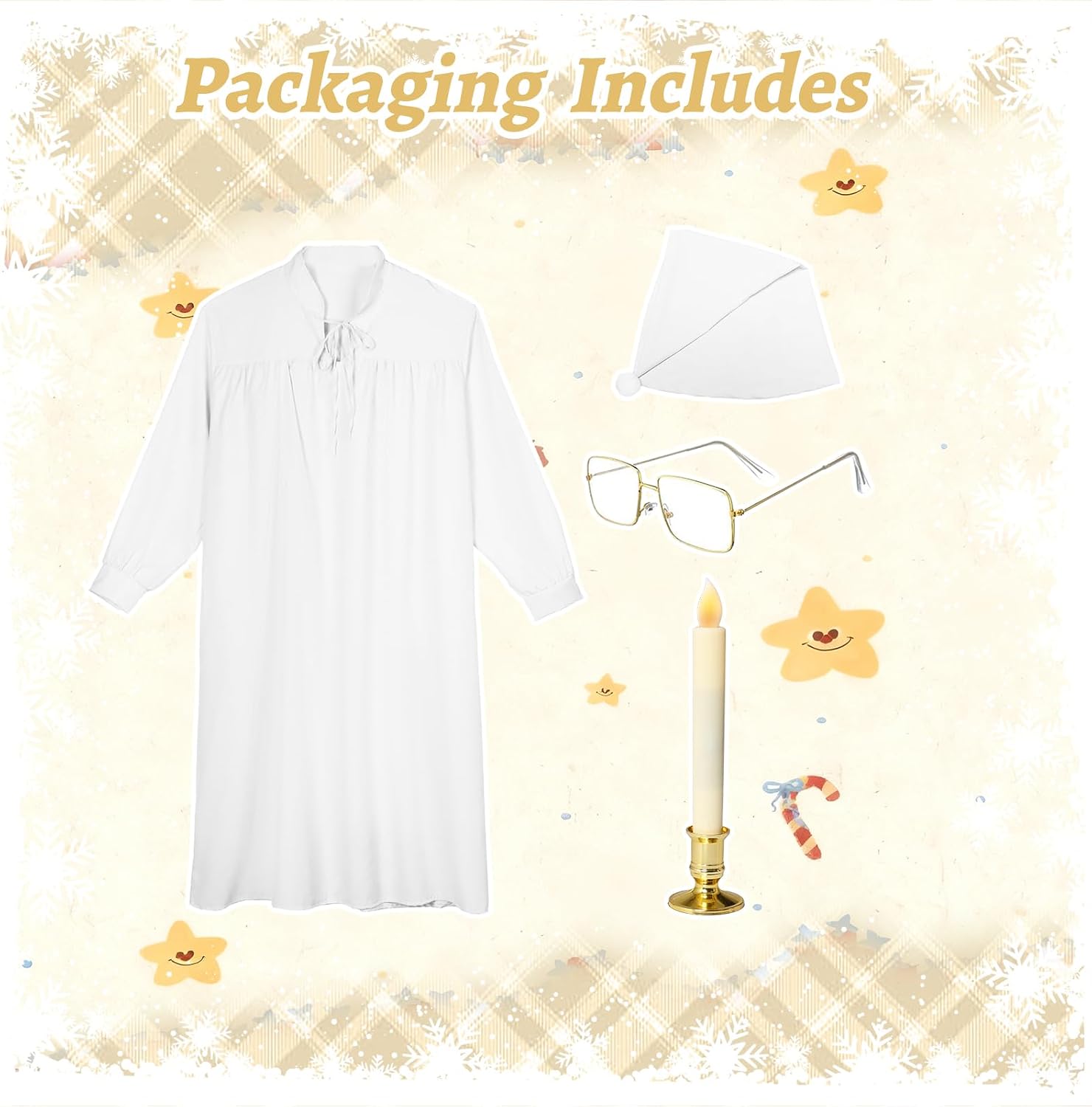 4Pcs Funny Men Pajama Set with Mens Nightgown Pajama Hat Glasses and Candle