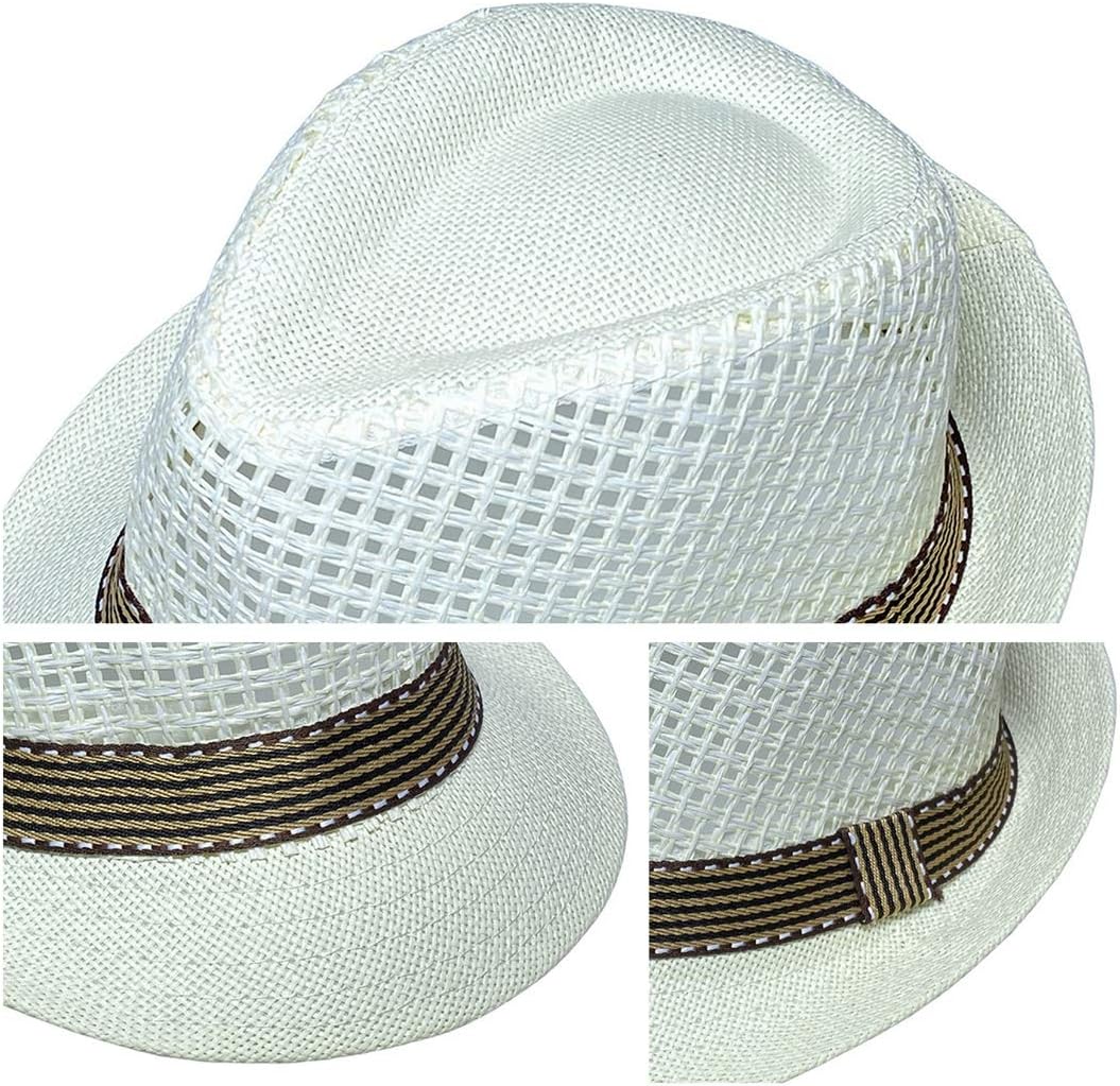JK Home Panama Fedora Straw Hat Outdoor Sports Gangster Trilby Jazz Manhattan Cosplay Travel Holiday Cap White - Image 4