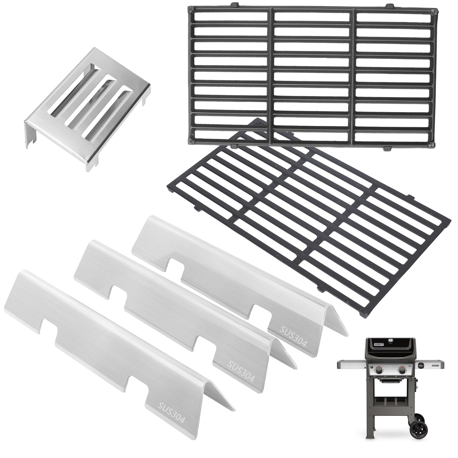 GS4 Spirit 2 Grill Parts for Weber Grill Parts Spirit II 200 SER, Replacement Parts for Weber GS4 Spirit 2 Flavorizer Bars/Flame Covers 7635 67045 68842, 67060 Heat Deflector & 7637 64815 Grill Grates