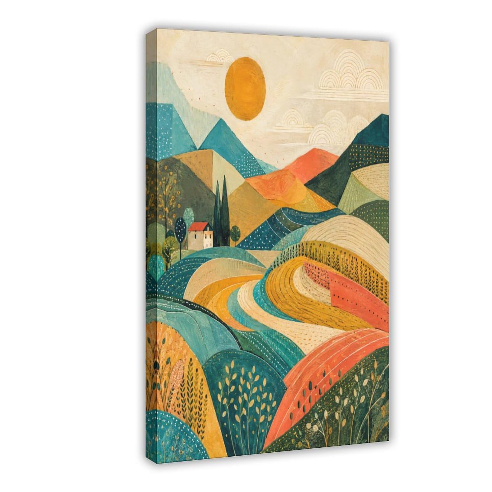 W7c8u2x3 Frame-Style-10 Colorful Rolling Fields Canvas Wall Art, Cubist Style