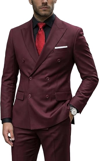 YND Mens 2 Piece Suit, Double Breasted Slim Fit Jacket Pants Set and Tie, Party Prom Dinner Wedding Blazer Tuxedo & Trousers