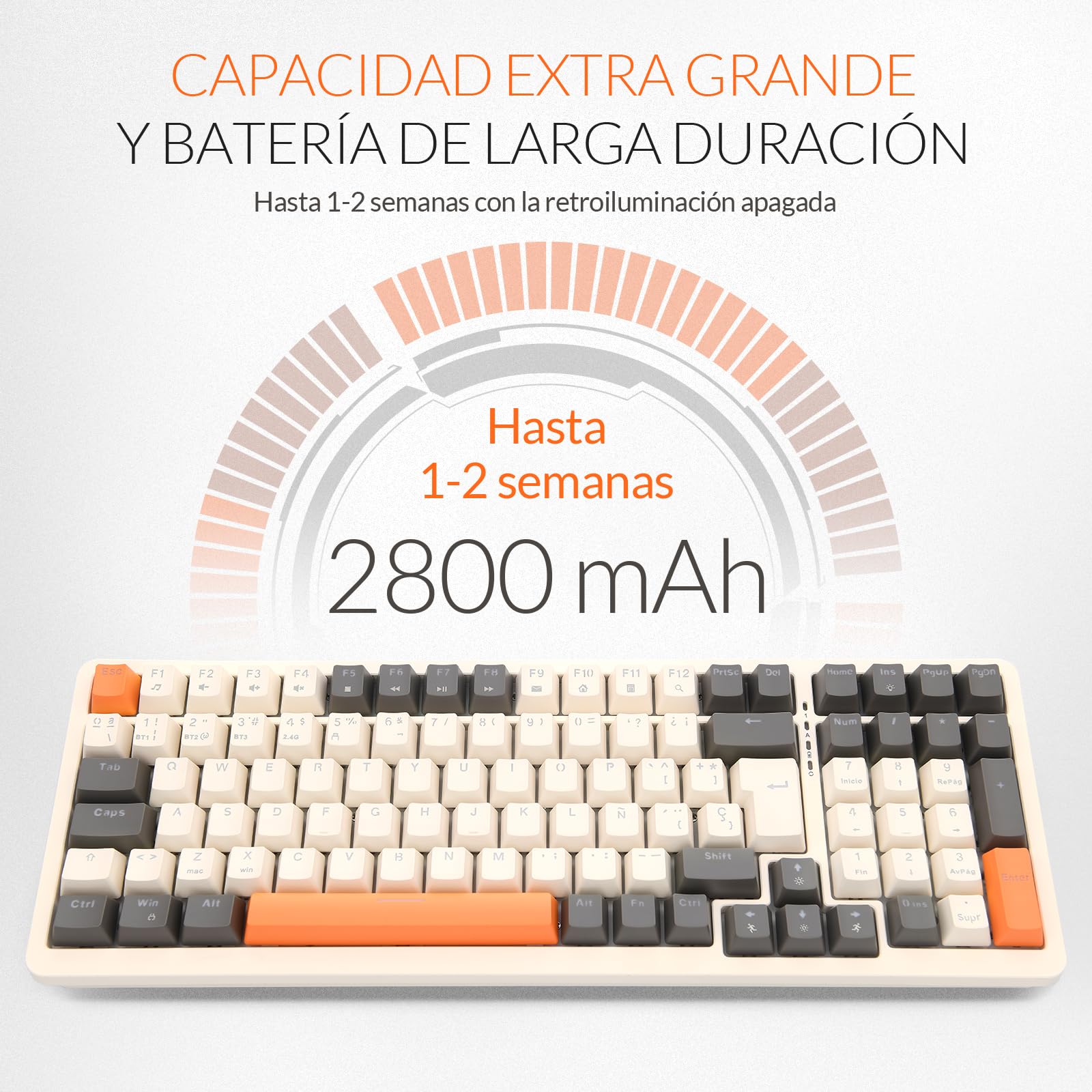 Rii RK909 Teclado 96% Gaming Mecánico, 3 Modos de Conectividad, Retroiluminación LED, Layout Español (Interruptores Rojos)