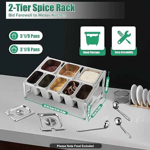 Miniatura 7 de Estante de especias expandible de 2 niveles, estante organizador de acero inoxidable con tapas de sartenes, cucharones, soporte de encimera