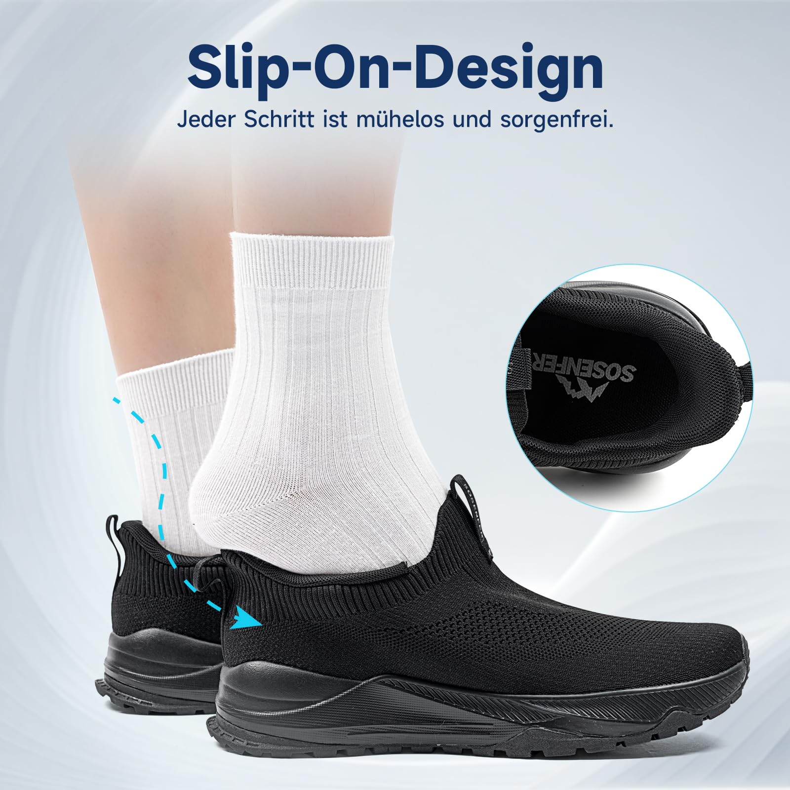 Sosenfer Męskie bardzo szerokie buty do chodzenia, wsuwane oddychające trampki z siateczki dla mężczyzn, lekkie, antypoślizgowe, bez sznurowadeł, na co dzień, sportowe buty do tenisa