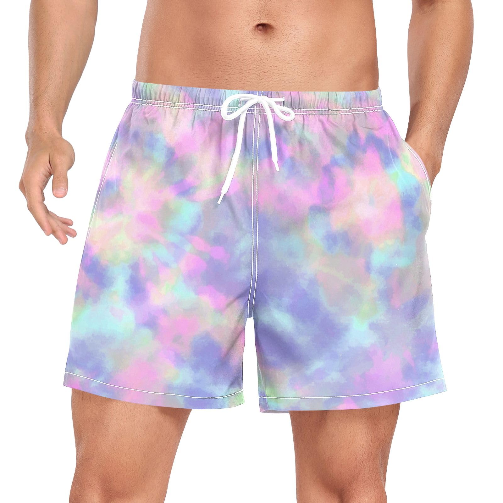 Bolaz Bathing Suits Athletic Shorts with Pockets Swimsuit Swimwear for Men Tie Dye Pastel Rainbow
