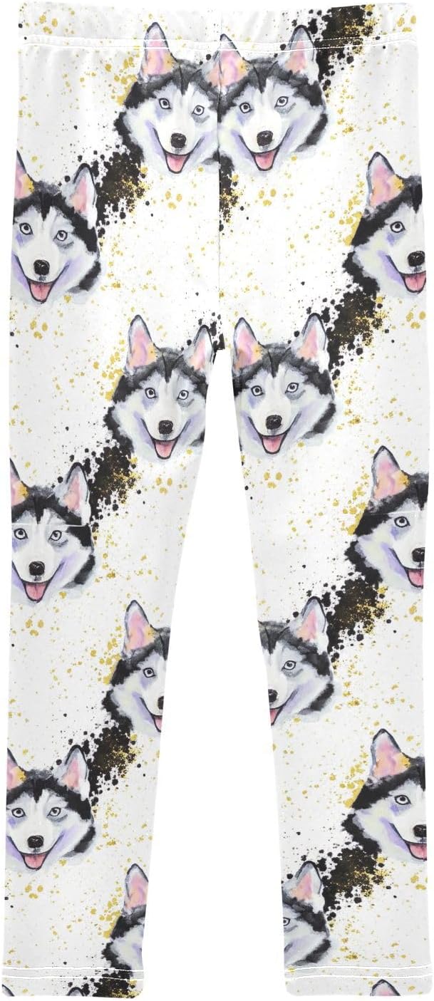 Full-Length Girls Leggings Watercolor Kawaii Husky Dog