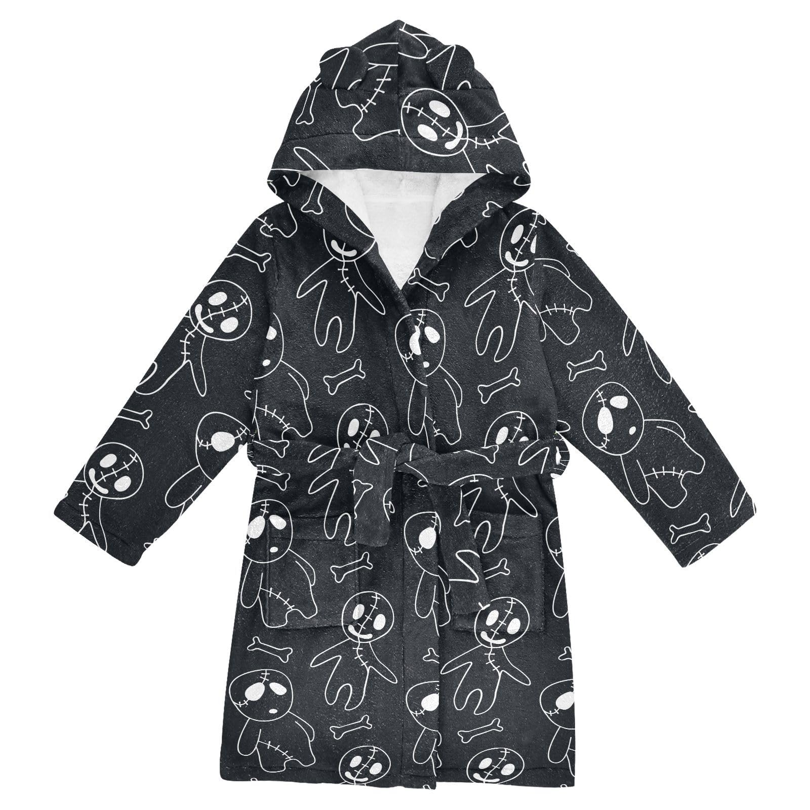 WIFIU Toddler Baby Hooded Bathrobe for Boys Girls Cute Zombies Cartoon Style Printed, Soft Plush Bath Towel Robe with 2 Pockets for 4-6 Years