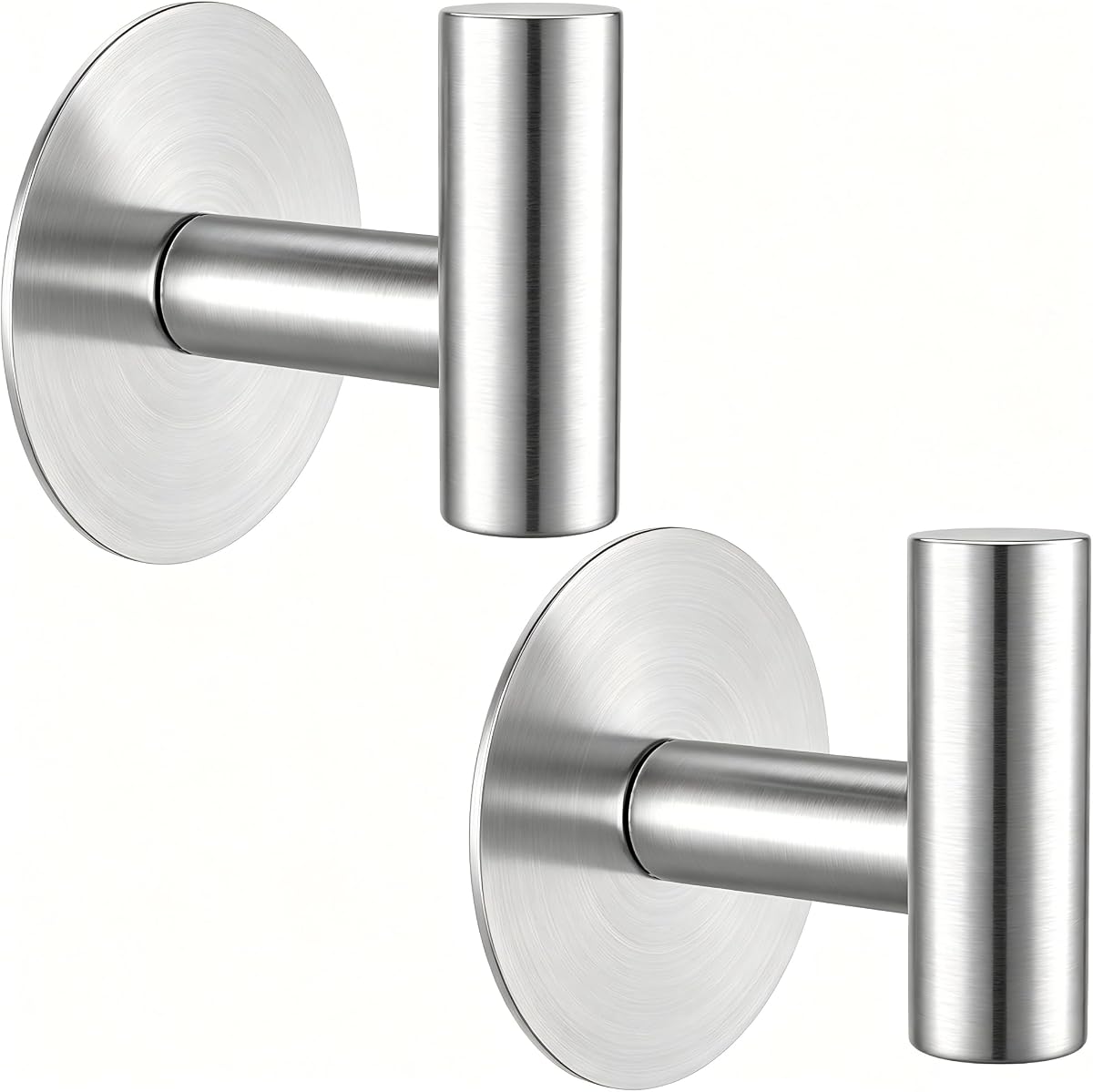 Heavy Duty Self-Adhesive Coat Hooks, Stainless Steel Towel Hooks for Bags, Towels, Robes, Hats, Aprons – No Drill Bathroom, Kitchen, Hotel Wall Hooks (2 Pack, Silver)