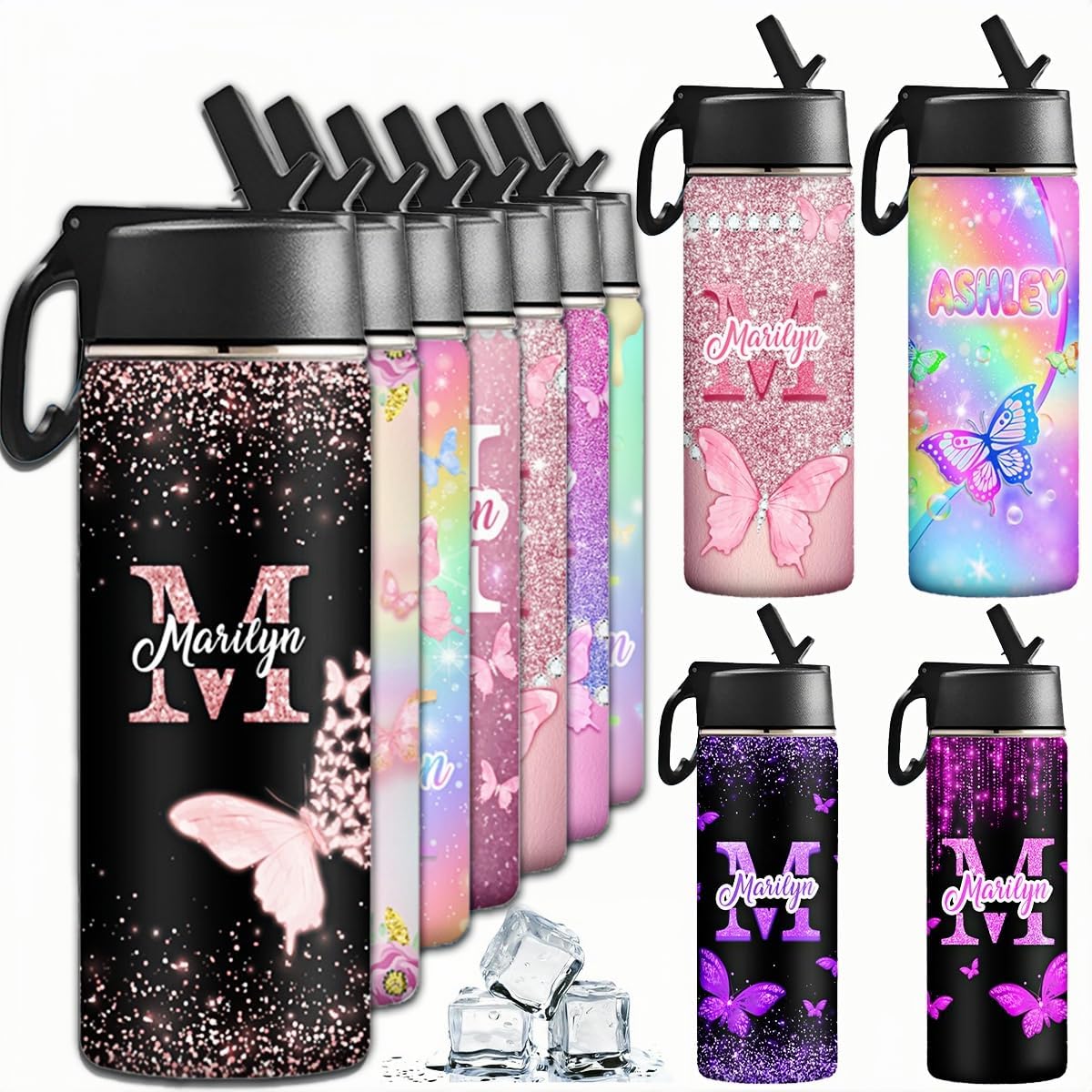 Custom Girls Insulated Water Bottle,Kids School Customized Water Bottle With Straw Lid Gifts For Girls Boys Woman Man