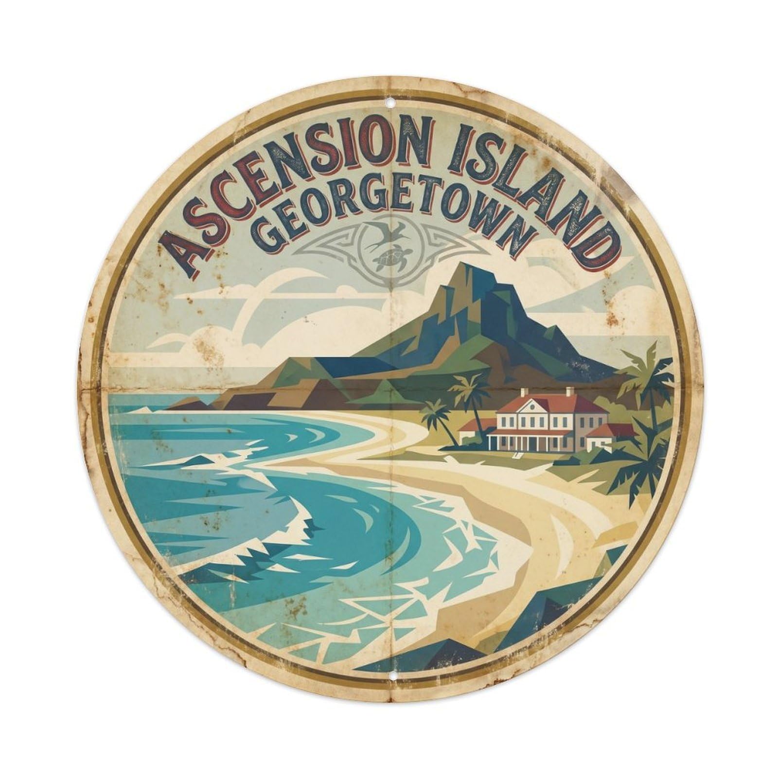 Olhnbad 08X08inch Style Ascension Island Georgetown Atlantic Classic Travel Metal Tin Sign
