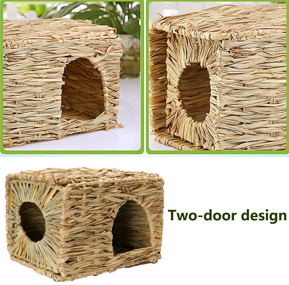 Tfwadmx Casa de hierba de conejo 2 piezas, extragrande, tejido natural a mano, heno de junco marino, juguete para conejo, hámster, cobaya, chinchilla hurón