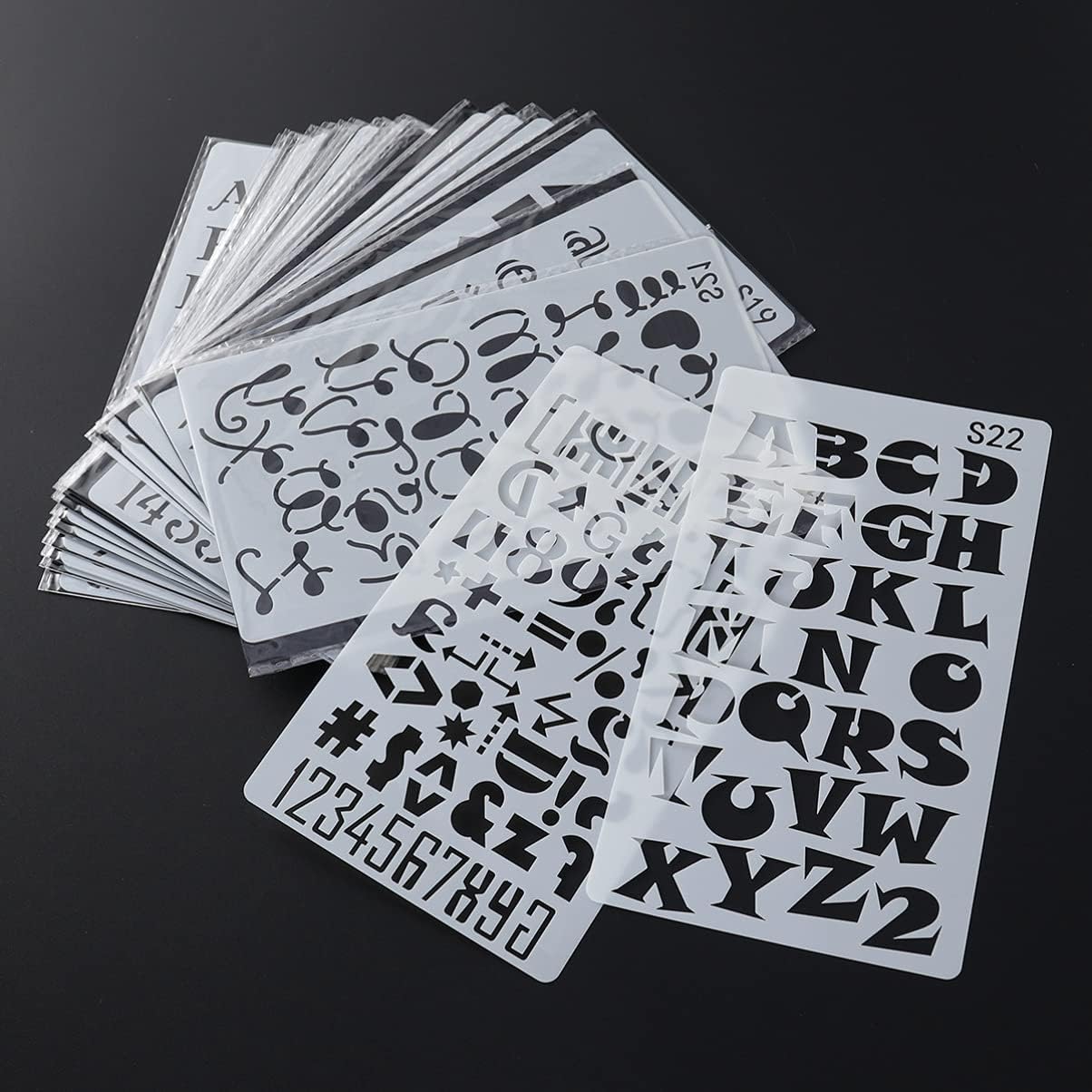 COHEALI 24PCS Hollow Painting Stencils Alphabet Letter Number Templates for Journal Notebook Diary Scrapbooking Crafting Stencils (White)