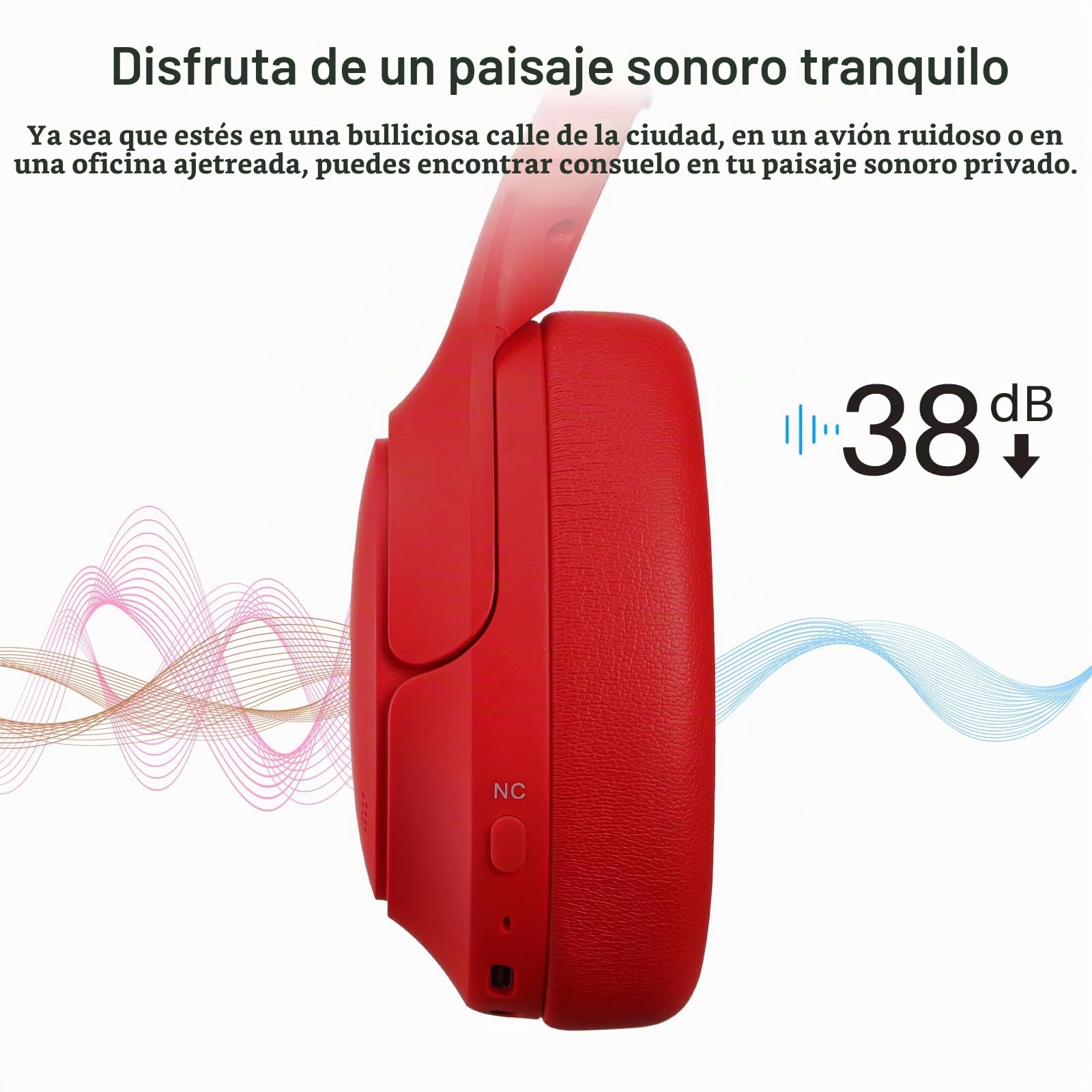 TOZO HT2 Cascos Inalámbricos Bluetooth ANC Híbrida y 60H Reproducción | ORIGX Sonido premium, 32 EQs con TOZO App, llamadas ENC nítidas, diadema ajustable, plegable portátil, conexión 3.5mm y USB-C