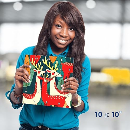 Miniatura 4 de 3dRose, Retro Modern Kitschy Christmas Reindeer in Woodland Black Outline Art, 10x10 Wall Clock