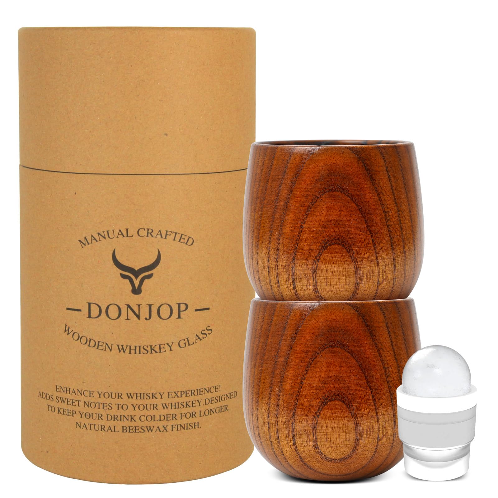 Wooden Bourbon Drinking Glass, Whiskey Cup, Bourbon Gifts for Men - Old Fashioned Wood Glass | Great Whiskey Gifts for Men (Ber-shaped Cup