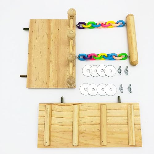 Miniatura 7 de Gimnasios de madera para pájaros con escalera de escalada y columpio de madera acrílica para mejillas verdes, tortolitos, pinzones, conures