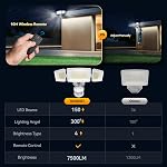 TECKNET 7500LM Motion Sensor Light Outdoor, télécommande 4 Modes, 3-Head 150 LED, 300° Lumière extérieure grand angle, IP66 Lampe de déluge à l'extérieur imperméable, sans fil pour garage/patio/bar