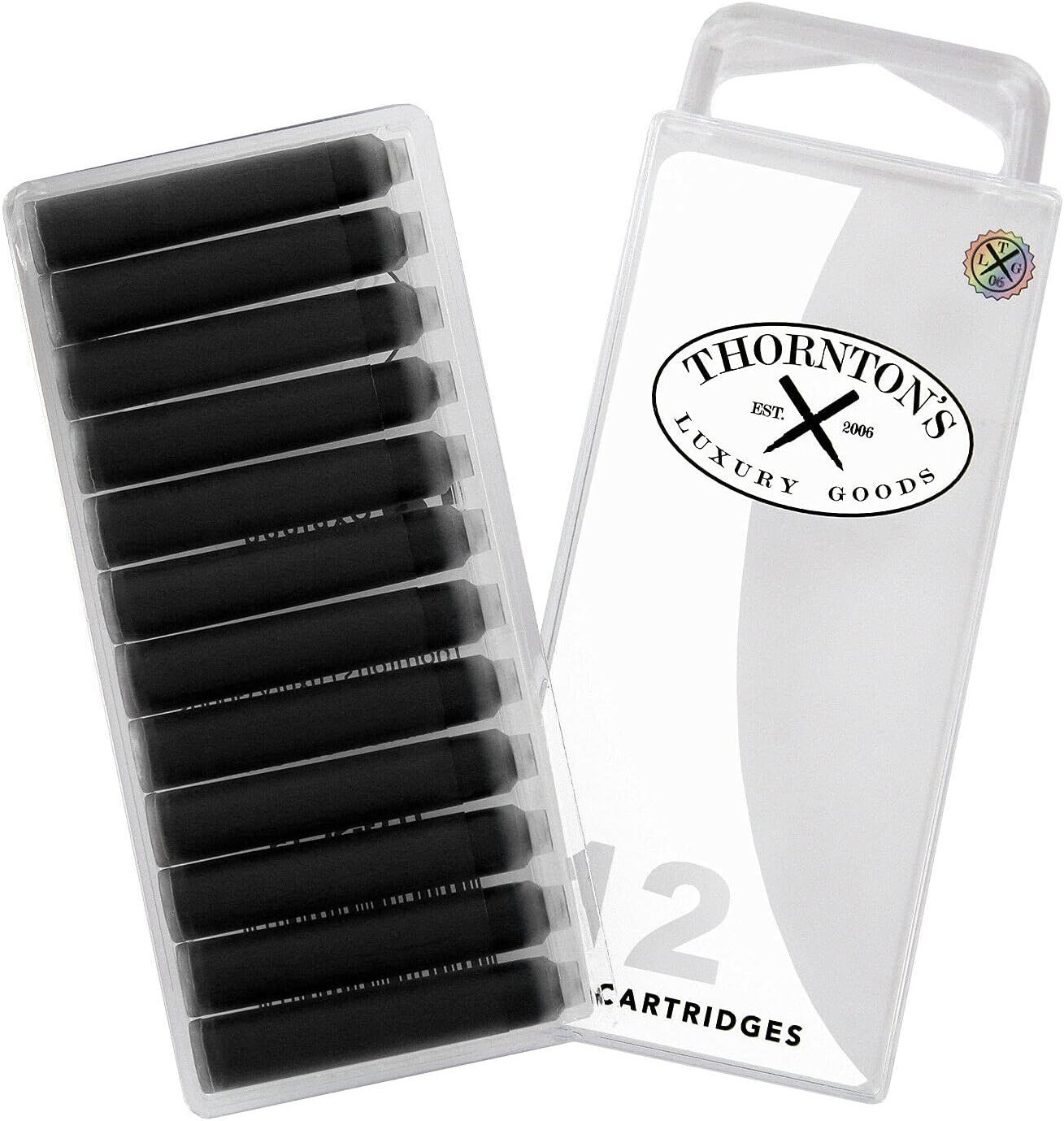 Thornton's Luxury GoodsShort Standard International Fountain Pen Ink Cartridges Ultimate Gray Pack of 12 Refills for Calligraphy Pens Compatible with All Brand Neutral PH Smooth Flow Re-Closable