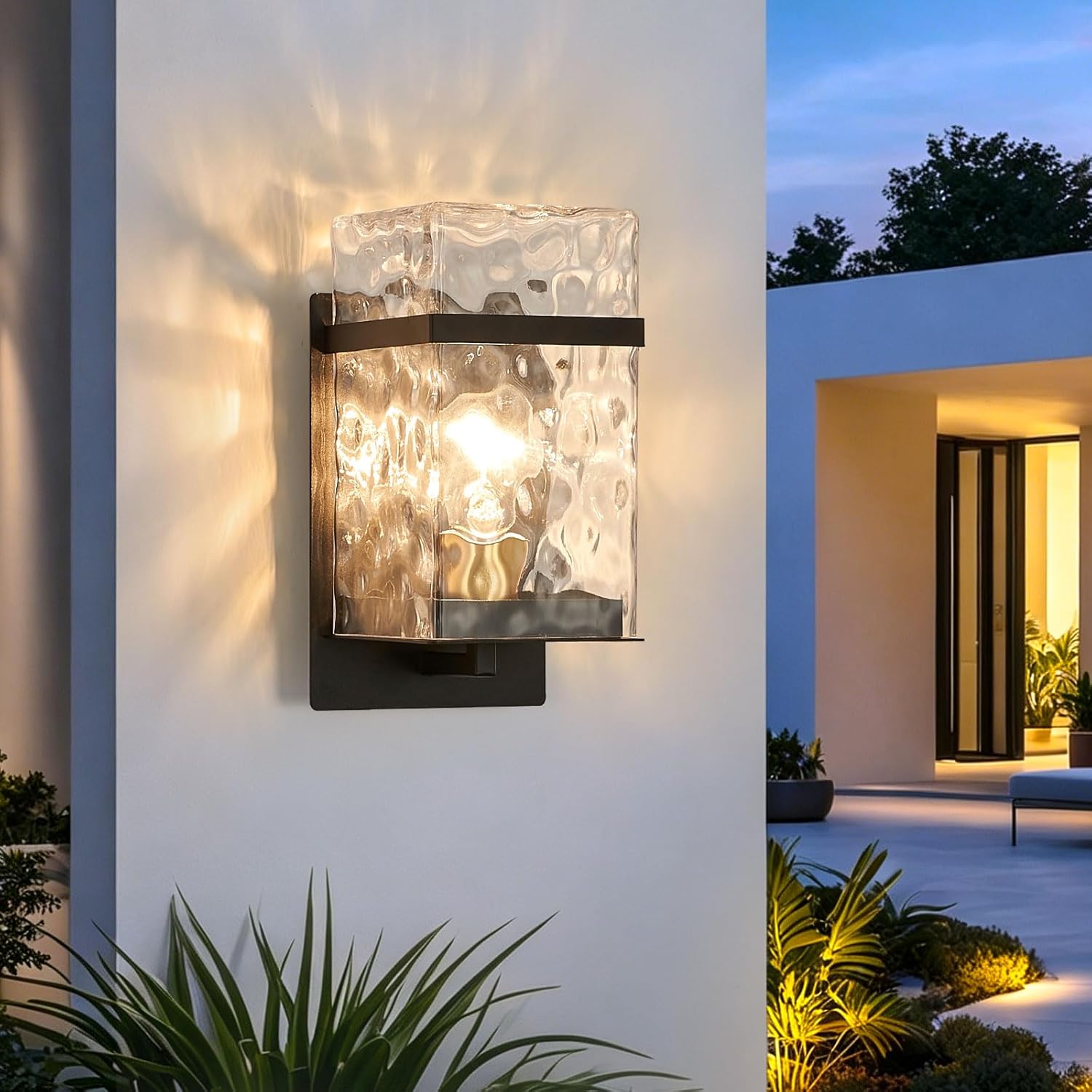 Outdoor Wall Light,Exterior Waterproof Lanterns,Black Porch Sconces Wall Mounted Lighting with E26 Sockets & Glass Shades, for Garage,Doorway,Patio,Front Door