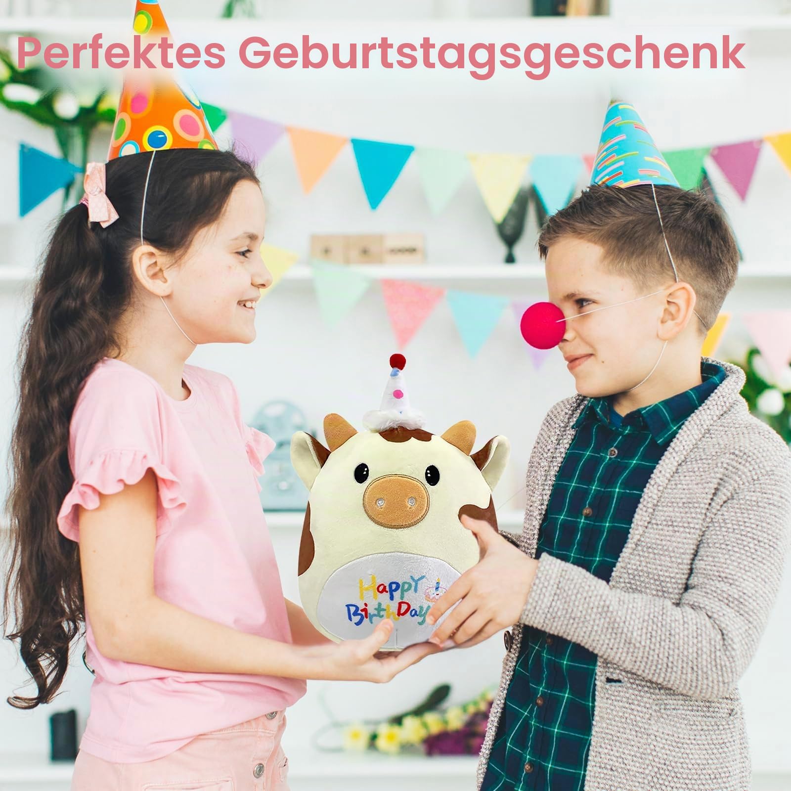 POPOYU Einhorn Kuscheltier Einhorn Plüschtier,25CM Happy Birthday Katze Geburtstag Kuscheltiere Mädchen,Plüschkissen für Kinder,Geburtstag Stofftiere Plüsch-Puppe Stofftier Geschenk