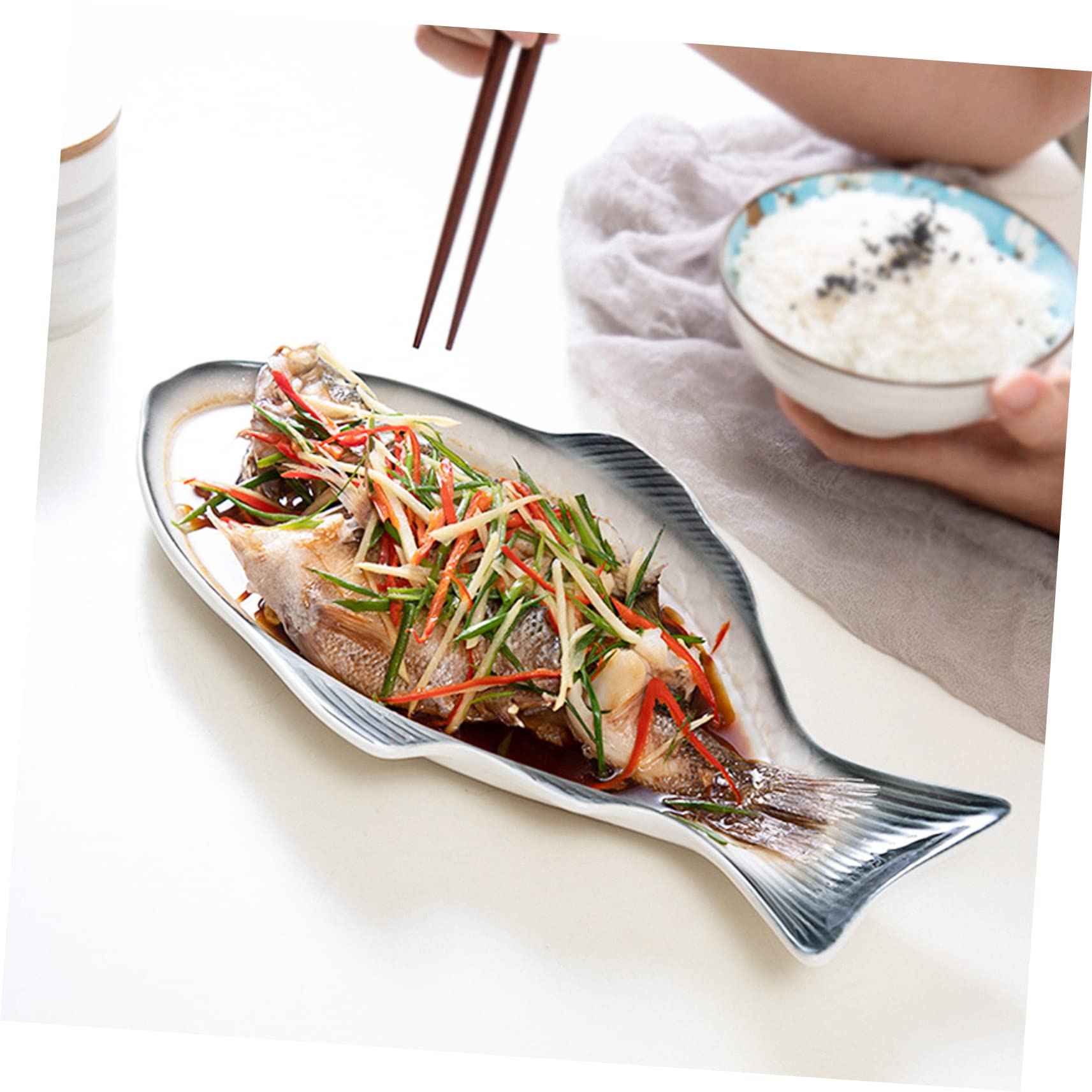 Hemobllo Piatto per Pesce al Vapore in Ceramica Forma di Pesce Piatto Decorativo per Alimenti per Servire e Frutti di Mare