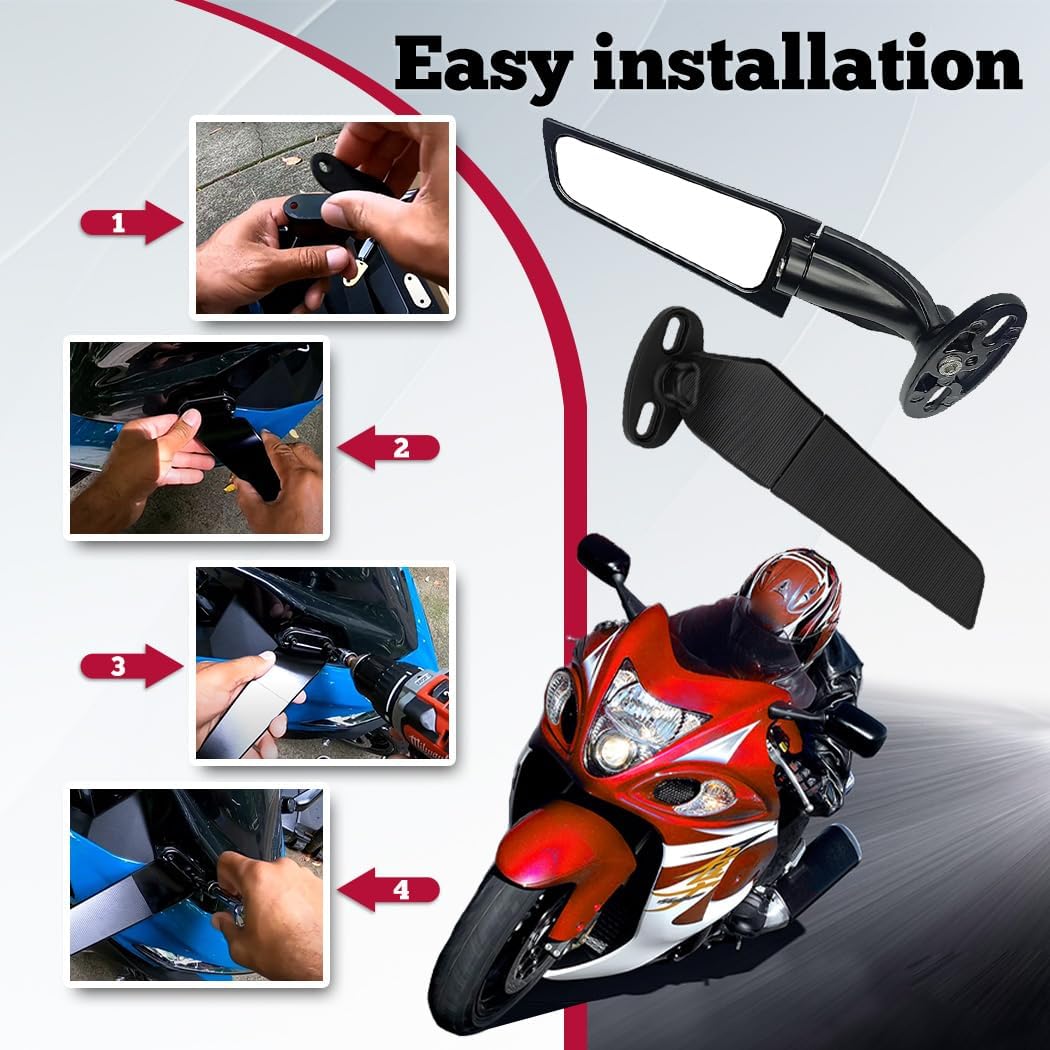 Racing Motorcycle Rear View Mirrors, Adjustable 360°Rotating Stealth Mirrors for Honda CBR250R CBR600RR CBR300R CBR500R Kawasaki Ninja 400 300 650 Suzuki GSXR600 750 Yamaha R125 R25 YZF600R Ducati