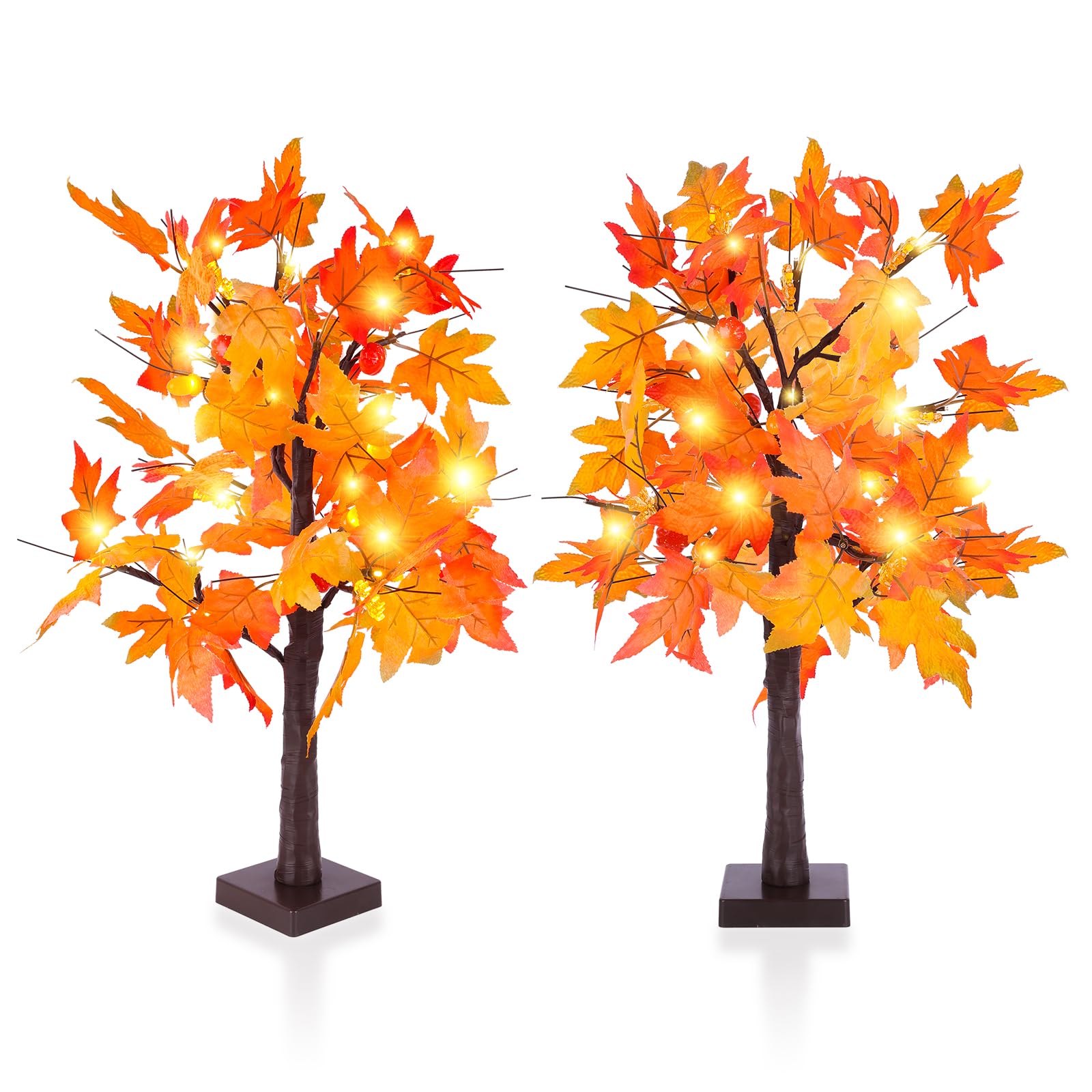 2 Pack 23-Inch Artificial Lighted Maple Tree,Fall Decorations for Home with Timer USB&Battery Operated Artificial Autumn Light up Trees,Artificial Fall Maple Tree for Halloween(No Battery)