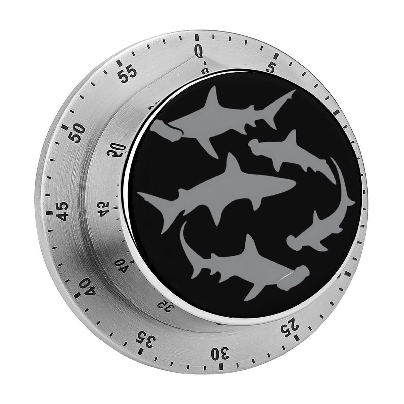 Hammerhead Shark Silhouette Mechanical Timer with Alarm for Kitchen Cooking Productivity Stainless Steel Timers