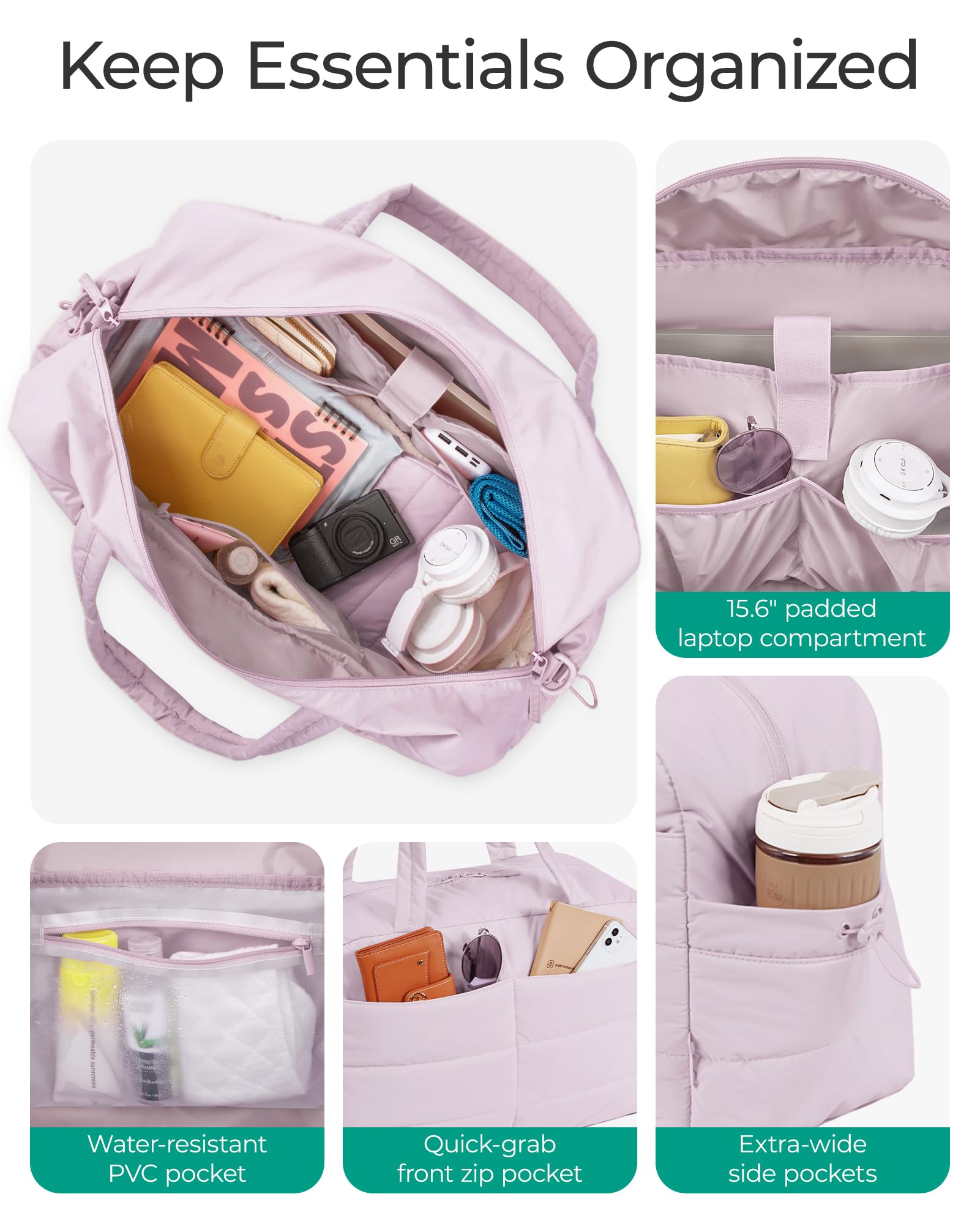 BAGSMART Gym Bag for Women with Toiletry Pouch, Lightweight Weekender Bags for Women with Wet Pocket, 31L Travel Duffle Carry On Bag, Weekender Overnight Bag for Travel,Water Resistant,Dark Pink: Misty Purple