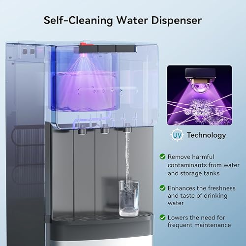 Miniatura 3 de EUHOMY Dispensador de enfriador de agua de carga inferior autolimpiante, 3 temperaturas (frío, cálido, caliente), bloqueo de seguridad para niños,