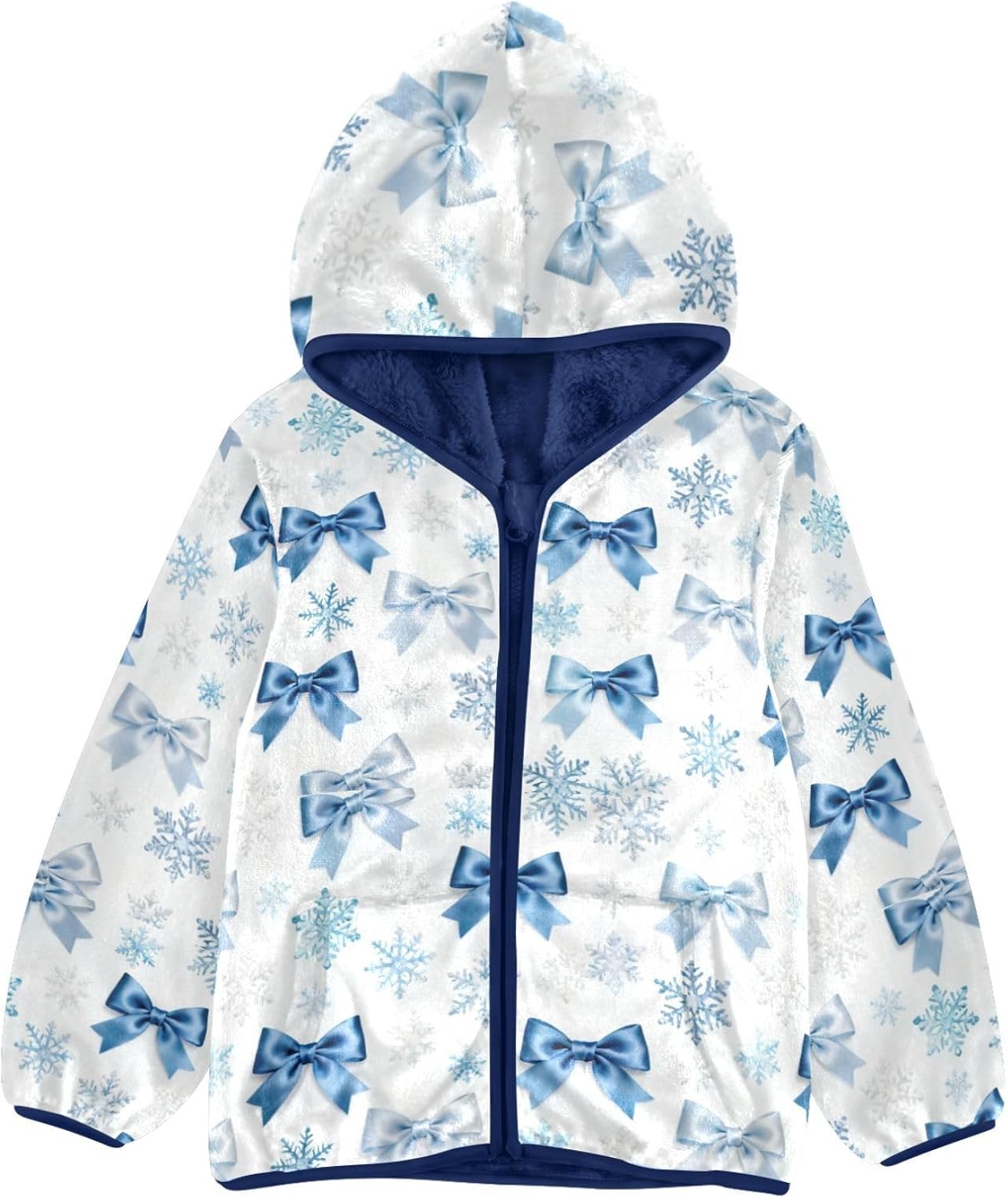 Blue Bows Snowflakes Hooded Fleece Jacket Toddler Outerwear Jackets Fall Baby Boys Clothes 3T