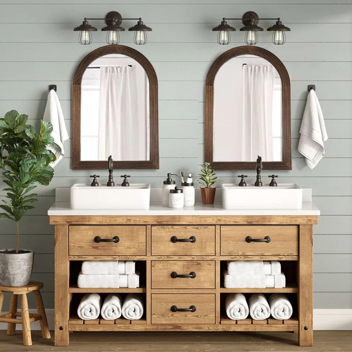 LOSOUR Arched Mirror, Farmhouse Decor Solid Wood Frame Wall Mirror, Bathroom Mirrors, Large Vintage Mirror for Bathroom, Living Room,Bedroom, Entryway, Hallway,Foyer (Coffee, 36" L x 24" W)