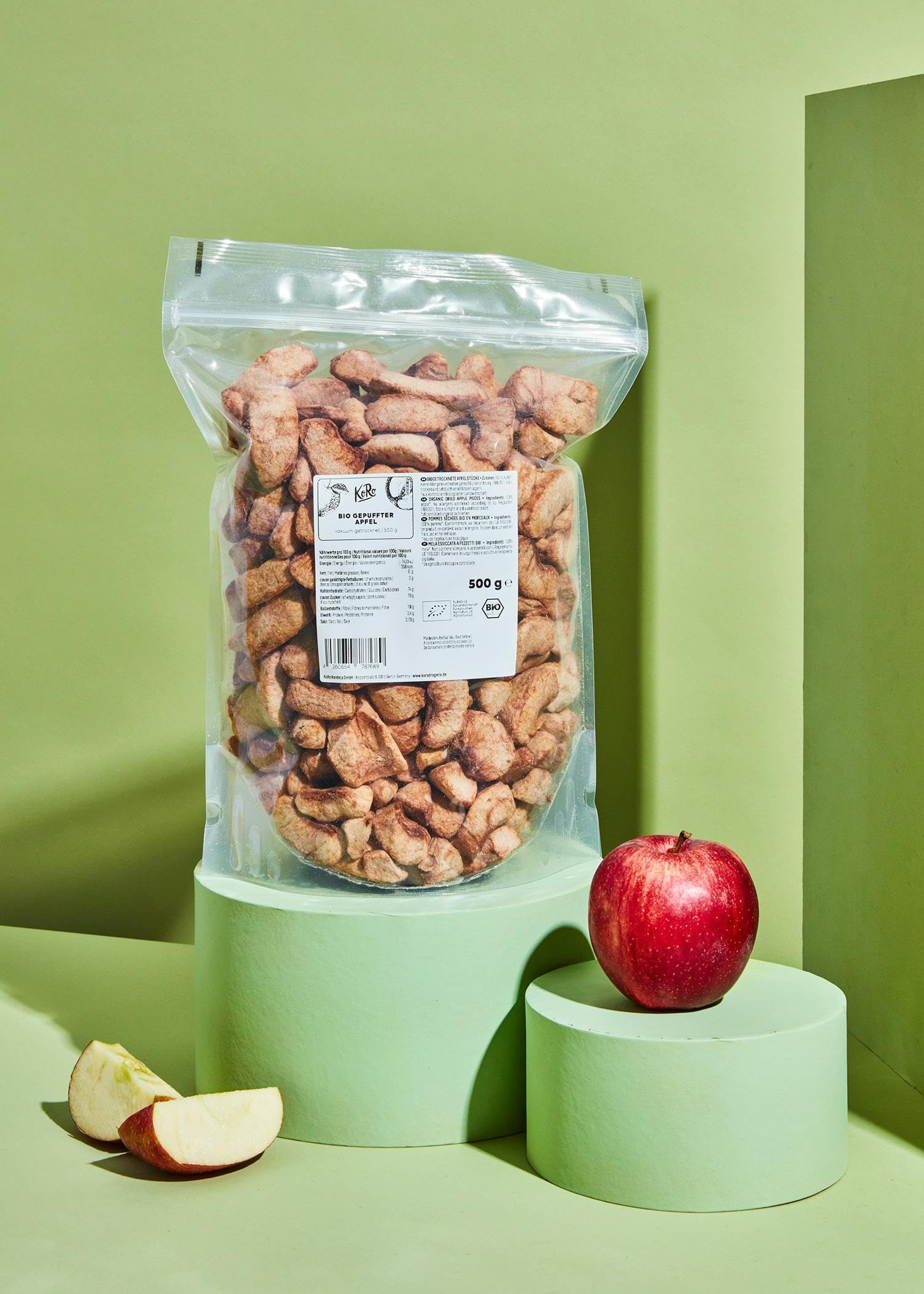 KoRo - Pomme soufflée biologique 500 g - Sans sucre ajouté - Particulièrement croquante - Aromatique-fruité - 100 % plaisir des fruits.