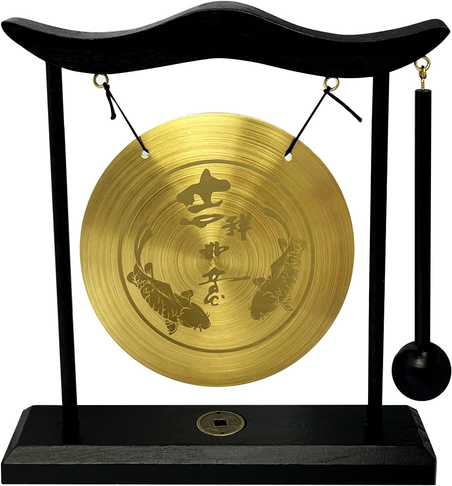 Feng Shui Zen Brass Gong Auspicious Happiness Lucky Koi Home Table Decoration Good Gift