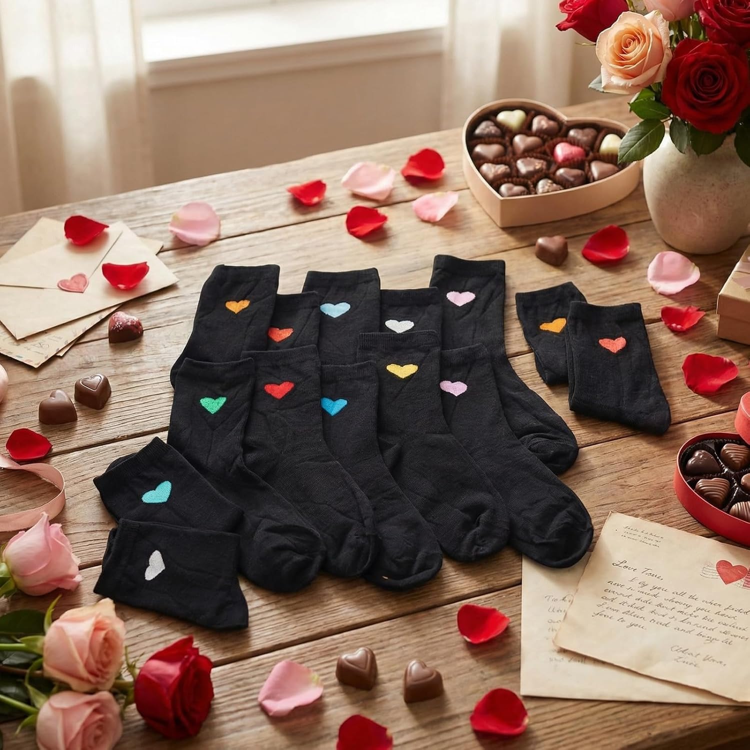 20 Pairs Heart Socks Bulk Valentine's Day for Women Novelty Hearts Pattern Above Ankle Crew Socks Holiday Party Gifts - Image 3
