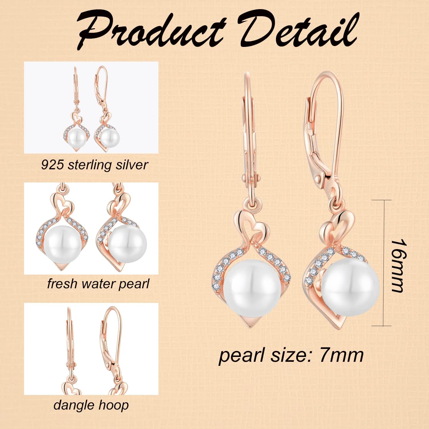 Pearl Earrings Dangle Drop Earrings 925 Sterling Silver Infinity Jewelry Gifts for Women Party Birthday - Image 6