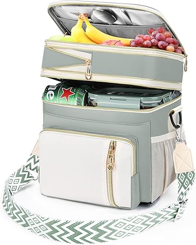 LOKASS Lonchera y bolsa de almuerzo para mujeres y hombres, de doble cubierta, grande aislada para adultos, a prueba de fugas, bolsa enfriadora para