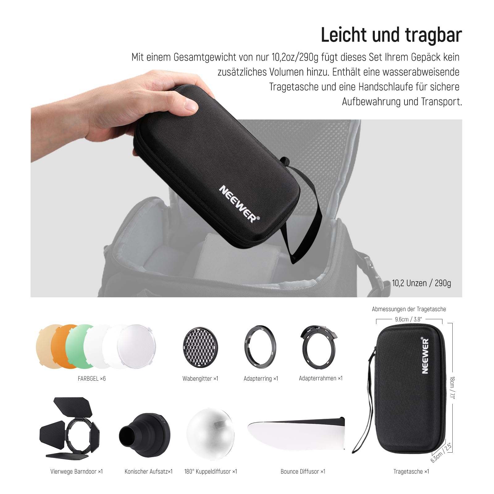 NEEWER CRM2 Magnetisches Zubehörset für Rundkopfblitz Z1-C/N/S、Z2-C/N/S/F、Z2Pro-C/N/S/F, kompatibel mit Godox V1 Speedlites, inklusive 14 teiligem Blitzlichtsteuerungs Modifikator Diffusor Adapter