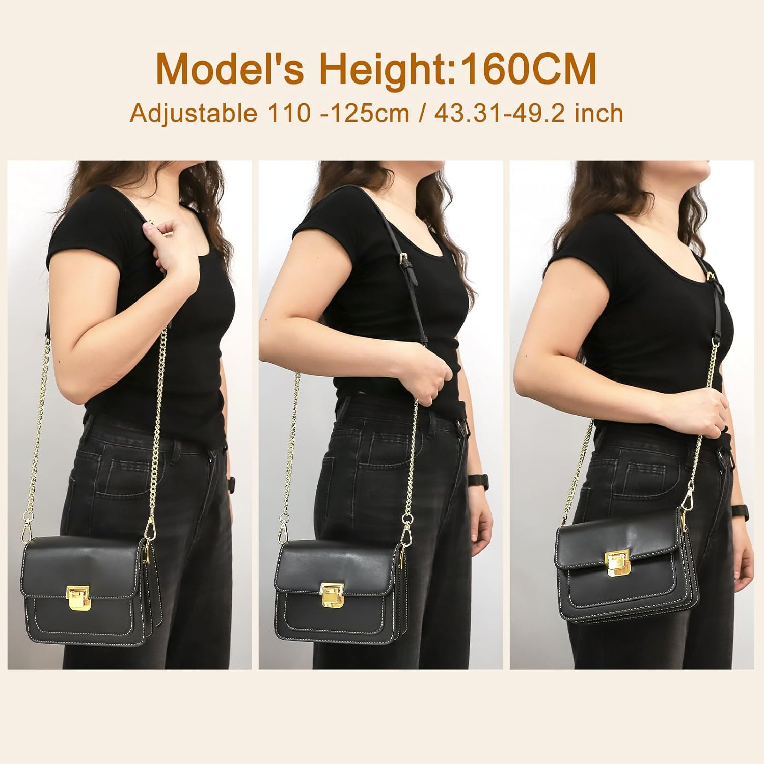 uxcell Adjustable Leather Chain Straps, 49" Genuine Leather Purse Chain Strap Replacement Handles for Women Crossbody Bag Handbag Shoulder Replacement Straps (Light Brown, Gold Chain) - Image 4