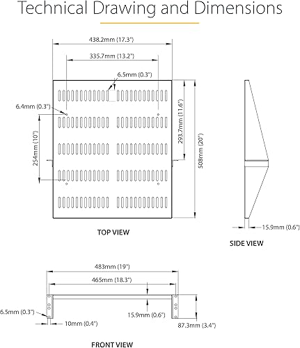 Miniatura 3 de StarTech. com Estante para servidores 2U, bandeja voladiza universal ventilada para estante de equipo de red de 19 pulgadas, acero resistente,