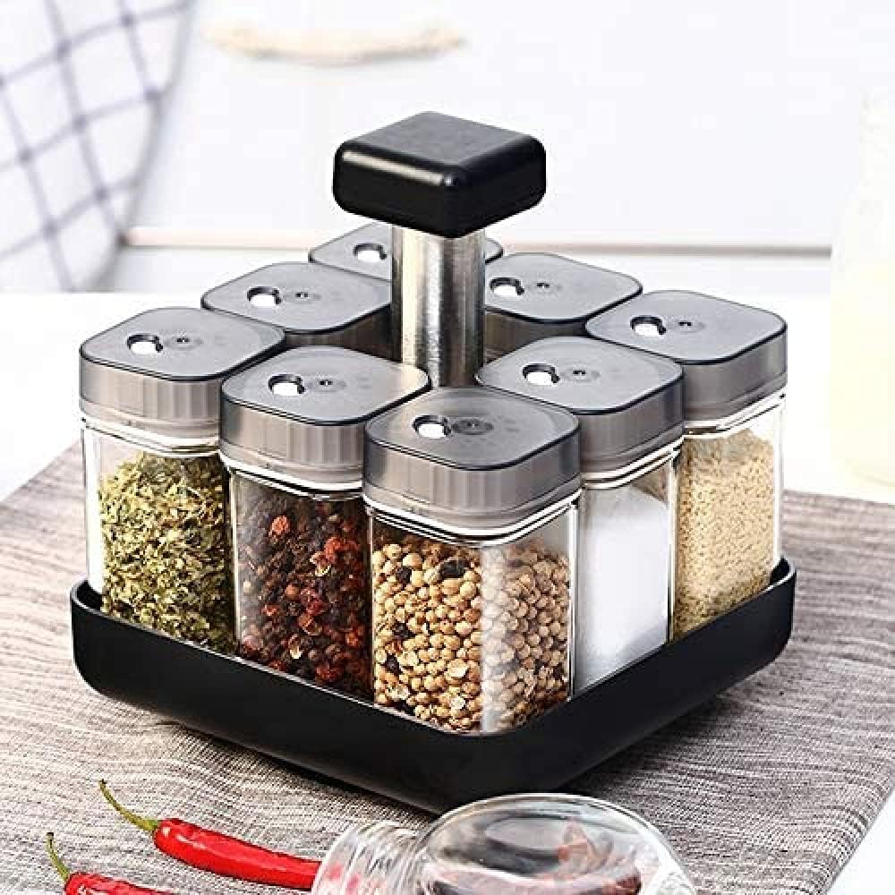 qiuqiu Rotating Seasoning Dispenser Pepper Spice Jar 90ml Glass Bottle Set Kitchen Utensils with Lid