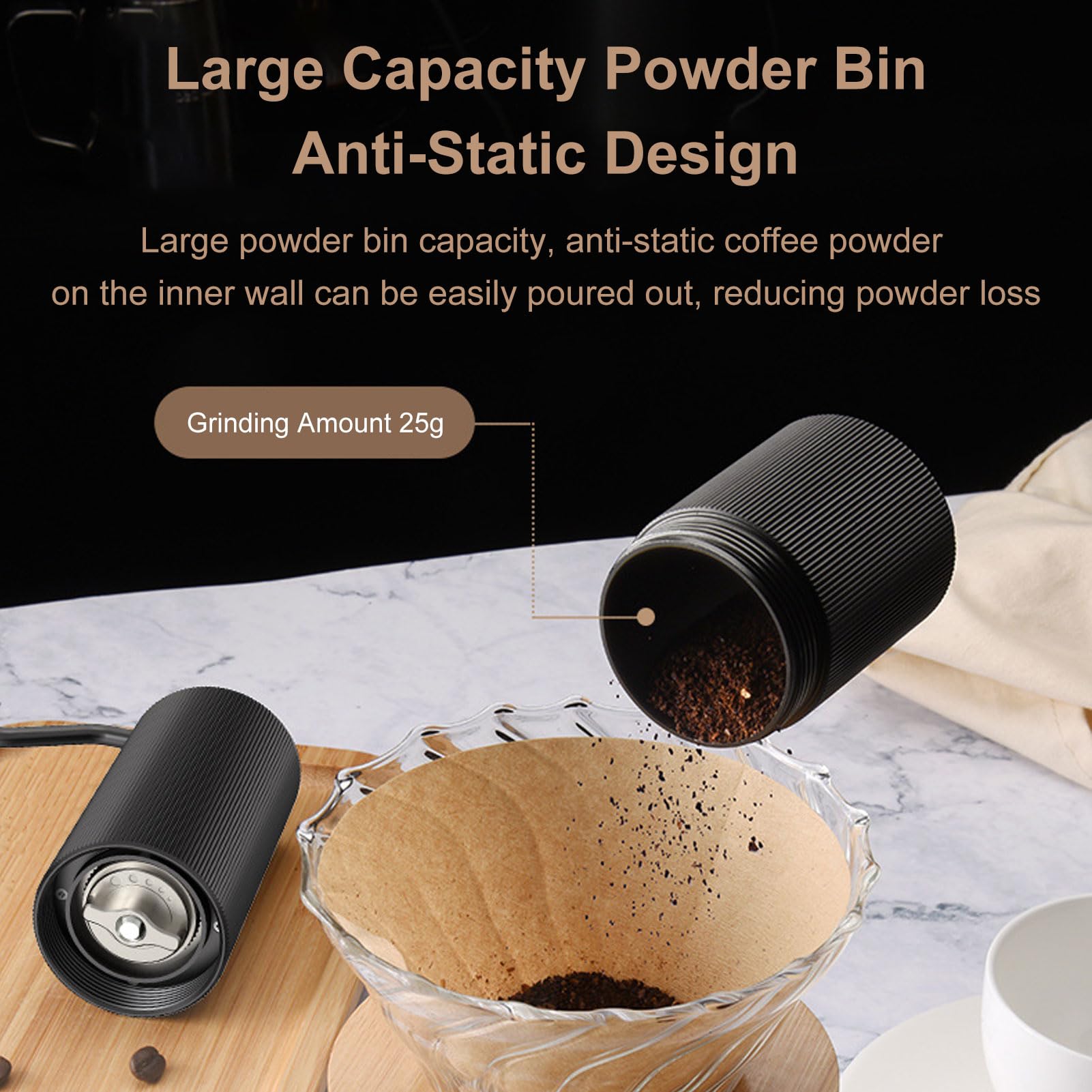 Moulin à café manuel portable – 30 réglages de mouture ajustables, meules en acier inoxydable, double roulement, idéal pour café filtre, espresso et cafetières à piston