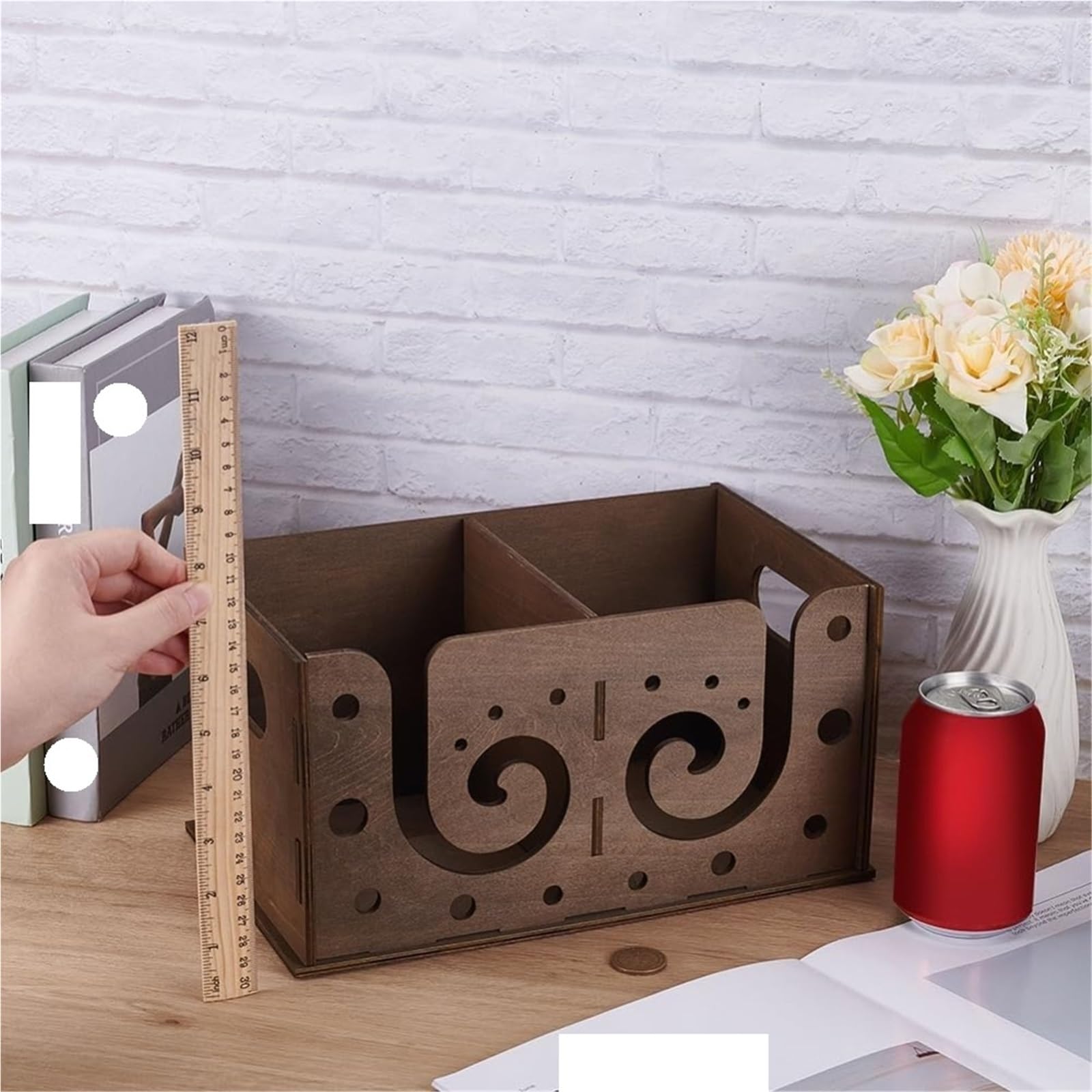 Garnschale Garnbox aus Holz, Kamelfarben, Holzgarnschale, multifunktionales Fachdesign, Aufbewahrungsbox for Strickwerkzeuge