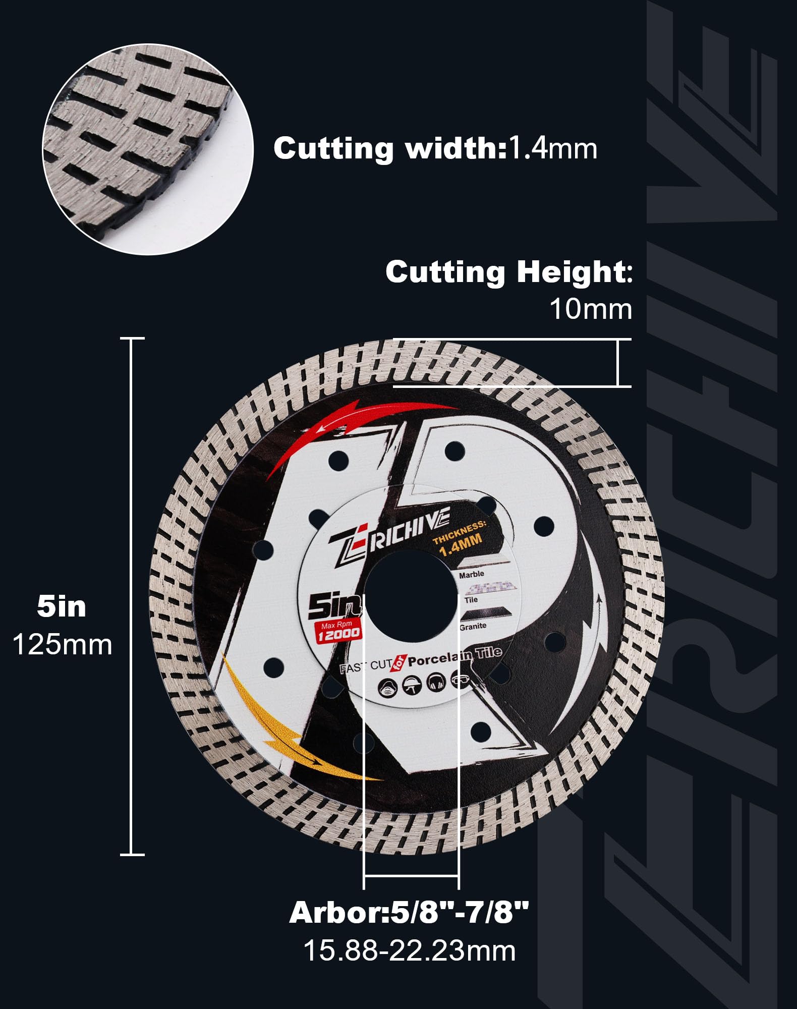 Super Thin Ceramic Diamond Cutting Discs 125mm,Porcelain Cutting Blade for Cutting Hard Tile,Ceramic,Marble,Granite,Porcelain - Image 4